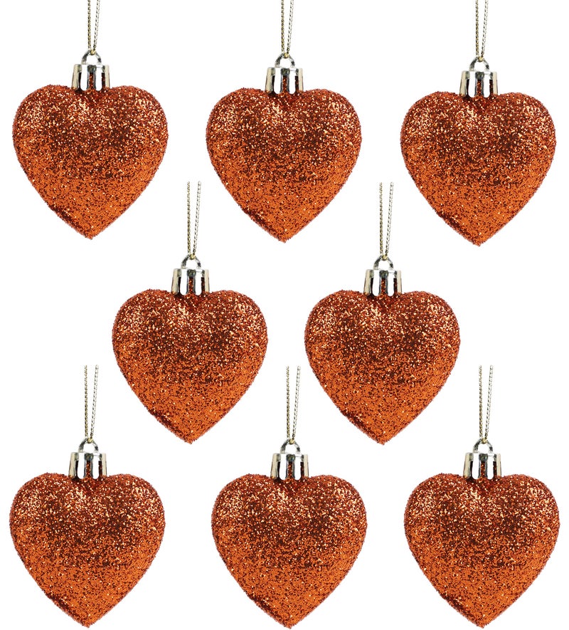 Christmas ConceptsÂ® 8 x 60mm Copper Glitter Heart Shaped Christmas Tree Ornaments - Image 1